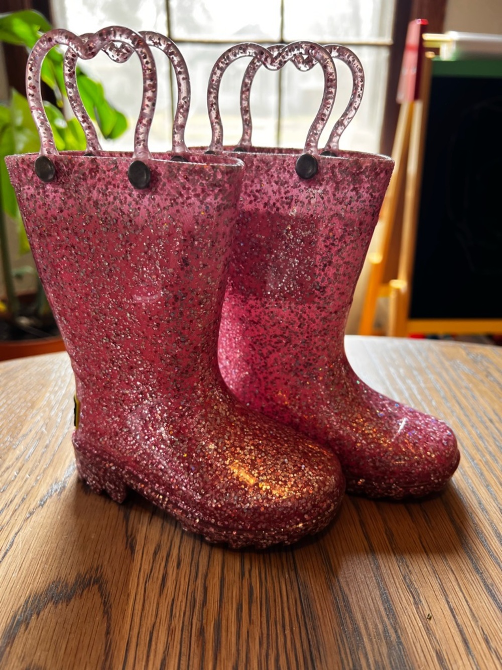 Western Chief Pink Glitter Kids Rain Boots with Heart Handles